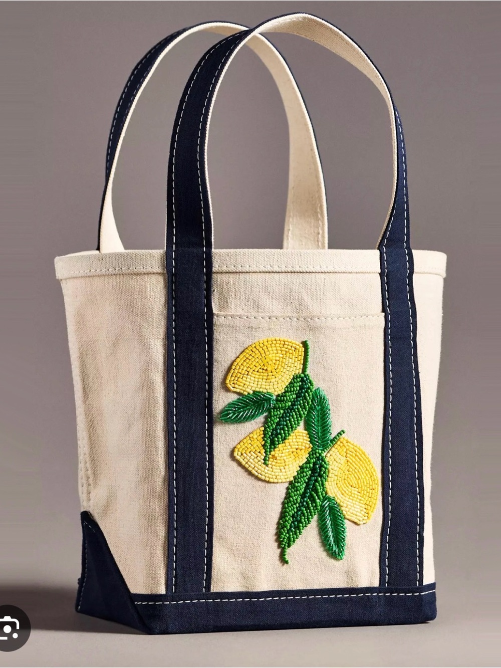 Anthropologie 🍋 lemons beaded canvas tote NWT